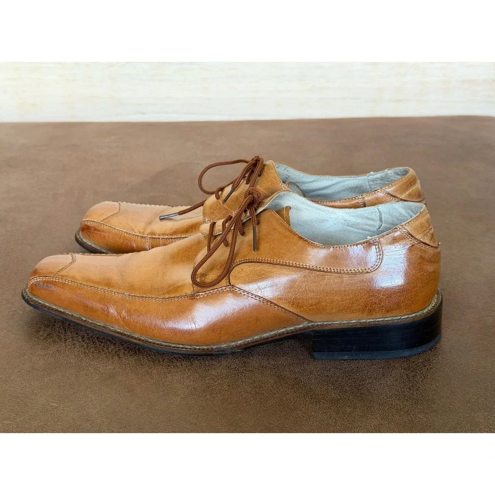 Stacy Adams Mens Tan Leather Bicycle Toe Oxford Dress Shoes 24718-240 9M